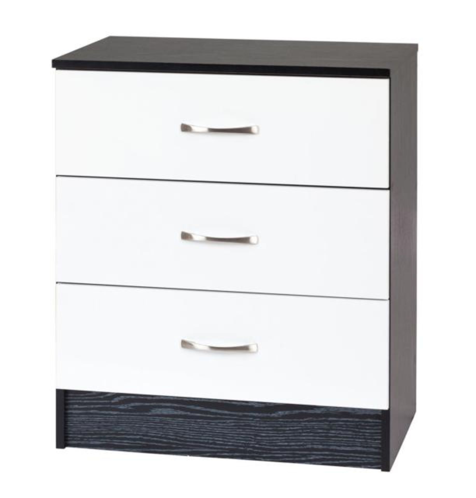 1 BRAND NEW BOXED MARINA WHITE GLOSS AND BLACK ASH 3 DRAWER CHEST (NO VAT)