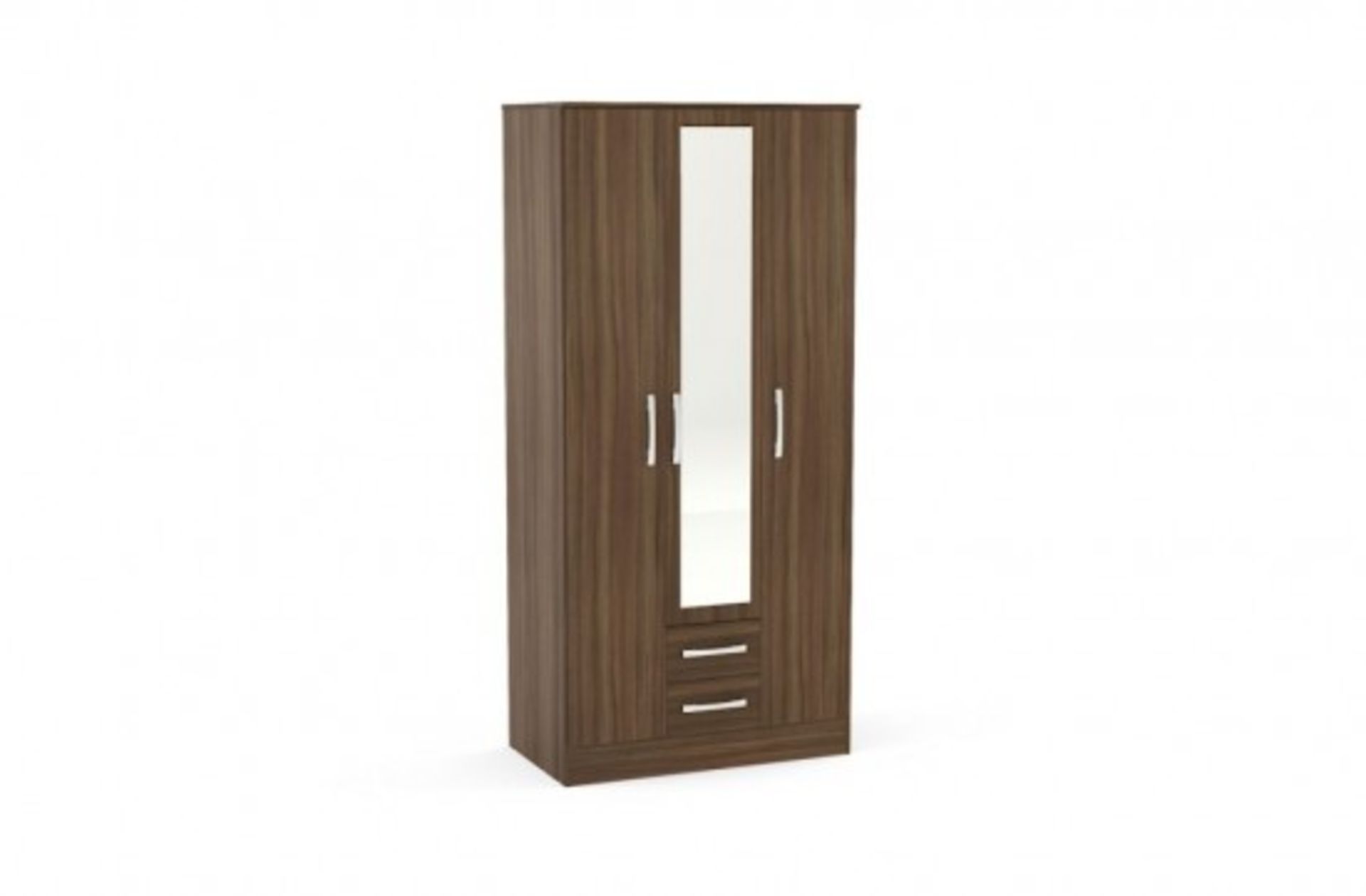 1 BRAND NEW BOXED BIRLEA LYNX HIGH GLOSS WALNUT 3 DOOR 2 DRAWER MIRRORED WARDROBE