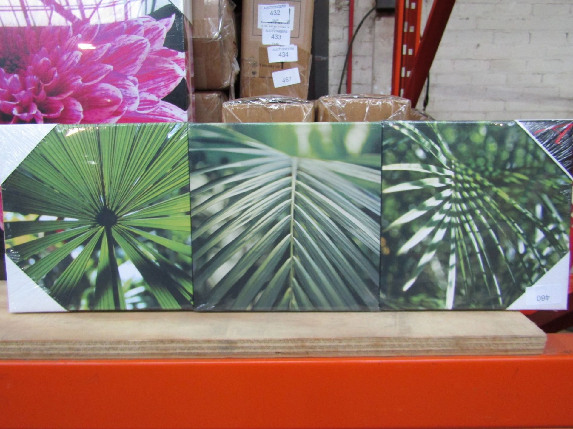 1 BRAND NEW BOXED ARTHOUSE TROPICAL LEAVES SET OF 3 CANVAS 60CMX20CM