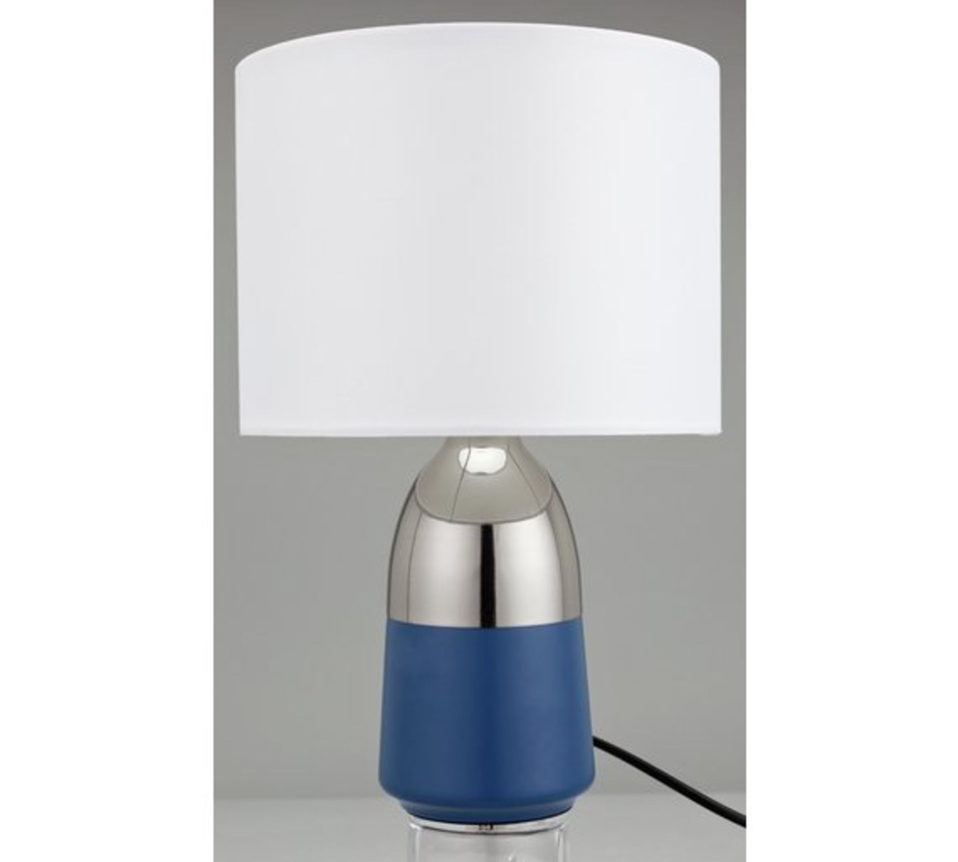 1 BOXED CHECKED AND REFURBISHED ARGOS DUNO TOUCH LAMP IN BLUE AND CHROME (NO VAT)