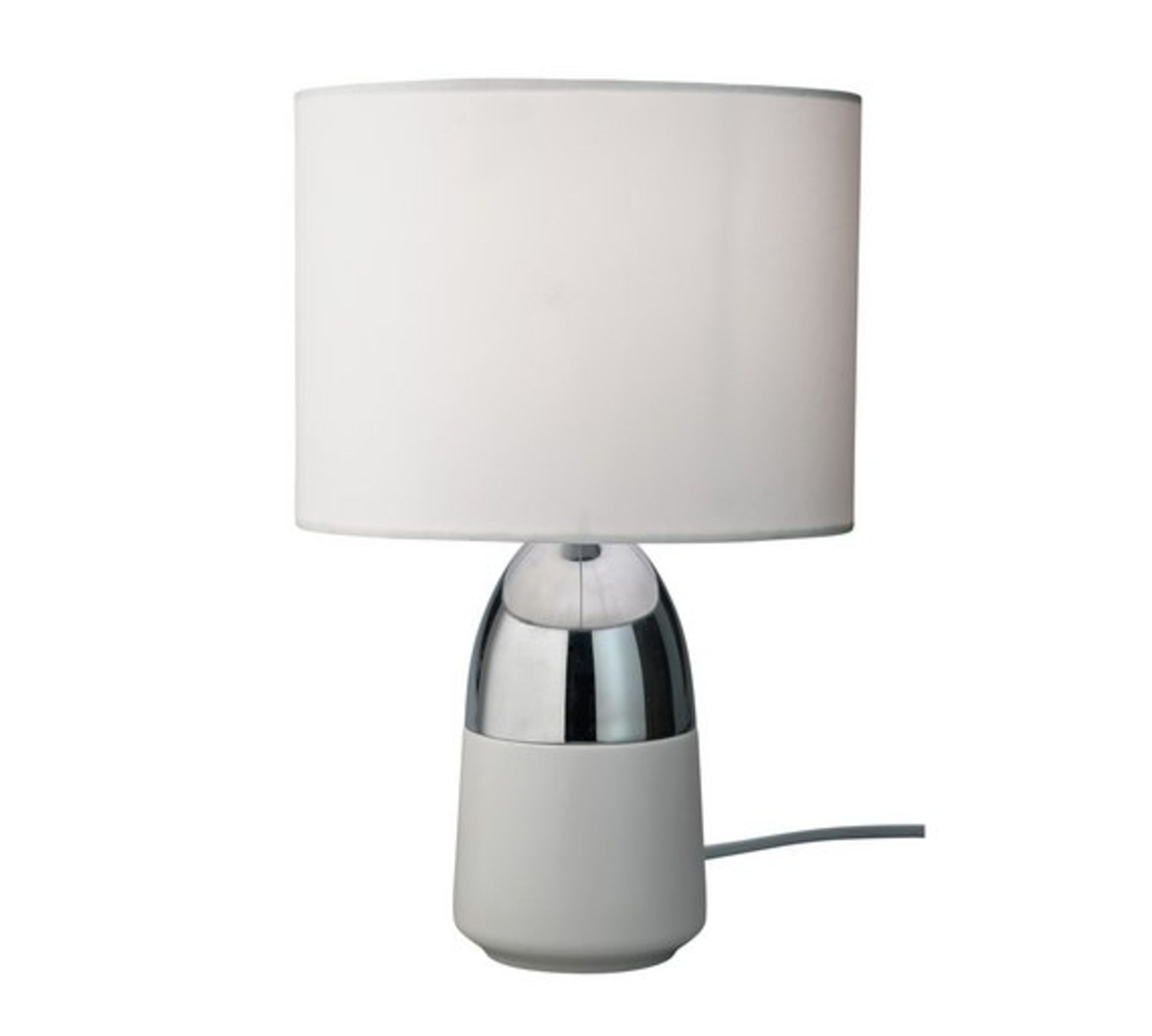 1 BOXED CHECKED AND REFURBISHED ARGOS DUNO TOUCH LAMP IN WHITE AND CHROME (NO VAT)