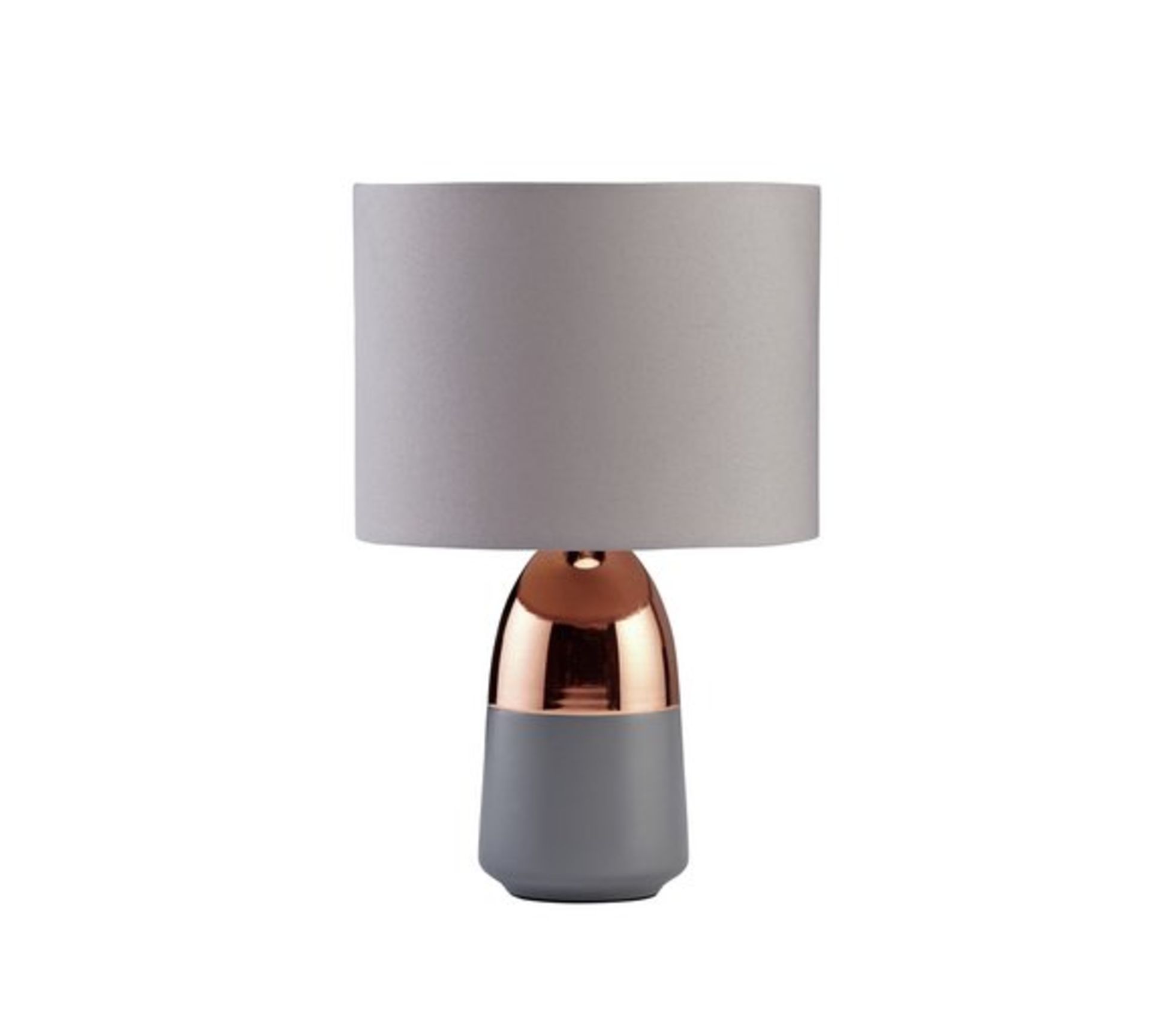 1 BOXED CHECKED AND REFURBISHED ARGOS DUNO TOUCH LAMP IN GREY AND COPPER (NO VAT)