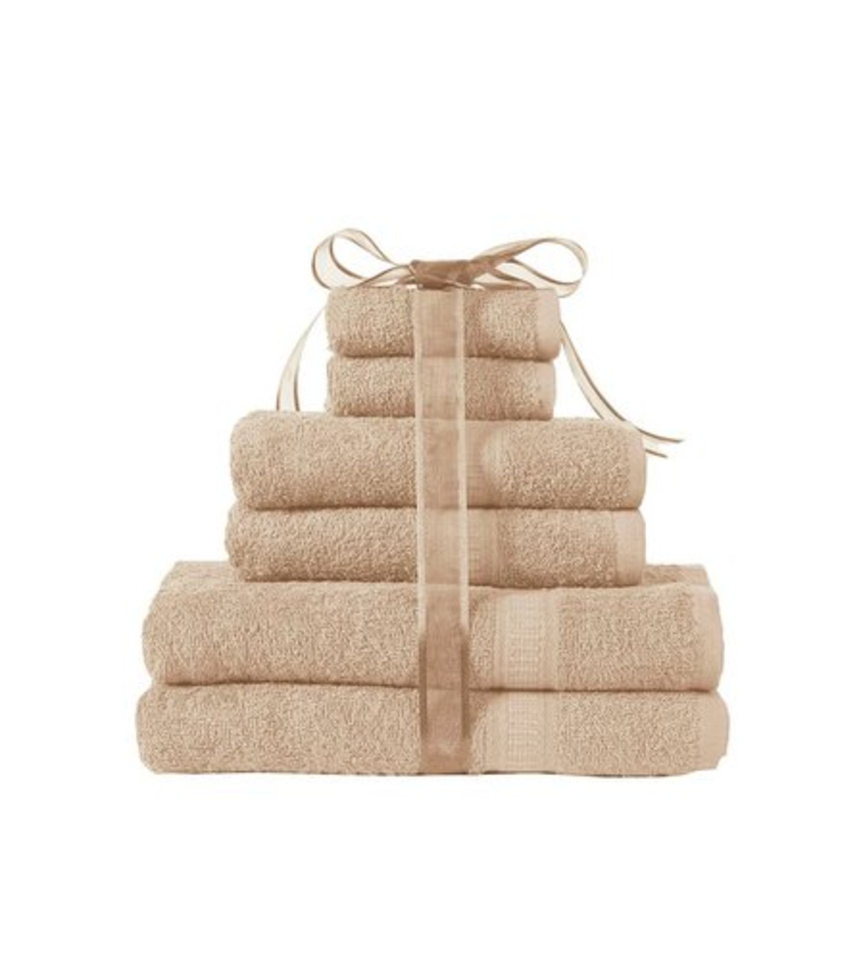 1 PACKAGED 6 PIECE TOWEL BALE IN CREAM