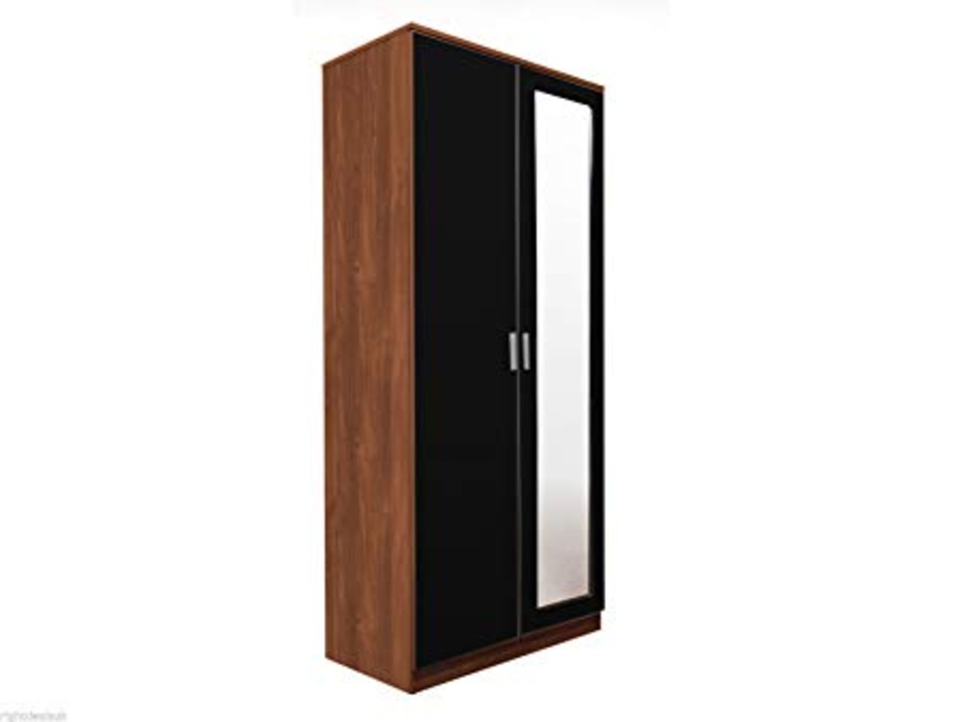 1 BOXED OTTAWA 2 DOOR MIRRORED ROBE IN WALNUT/BLACK GLOSS