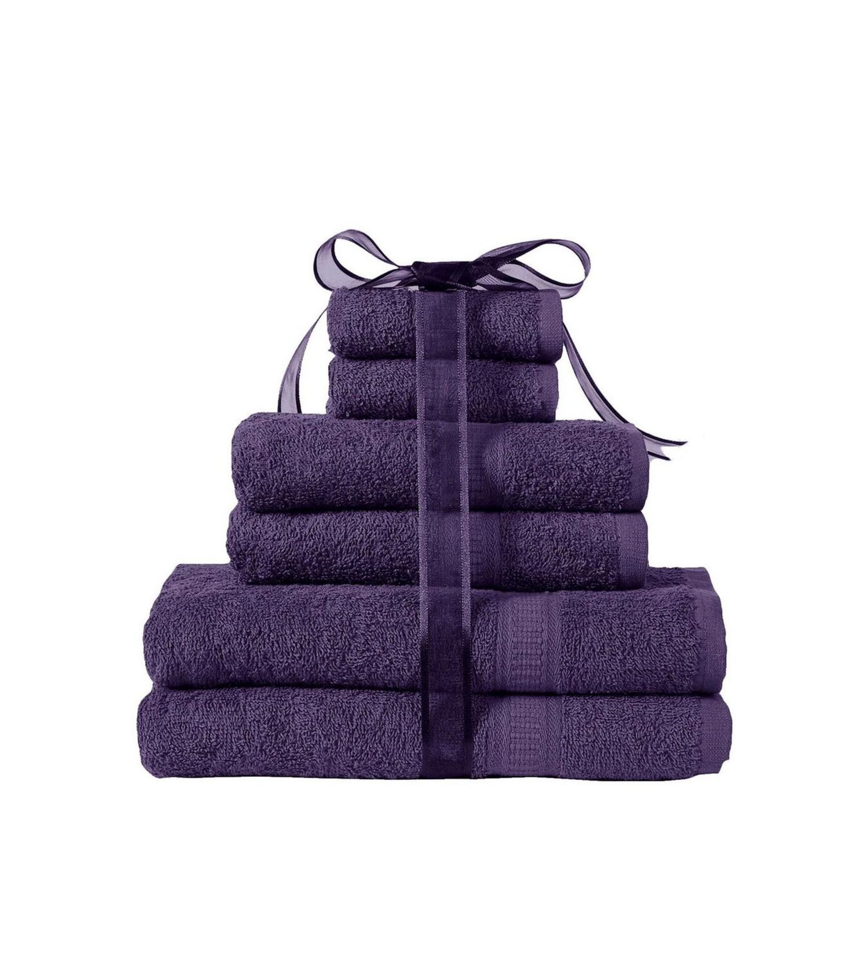 1 AS NEW BAGGED 6 PIECE TOWEL BALE IN PLUM (VIEWING AVAILABLE)