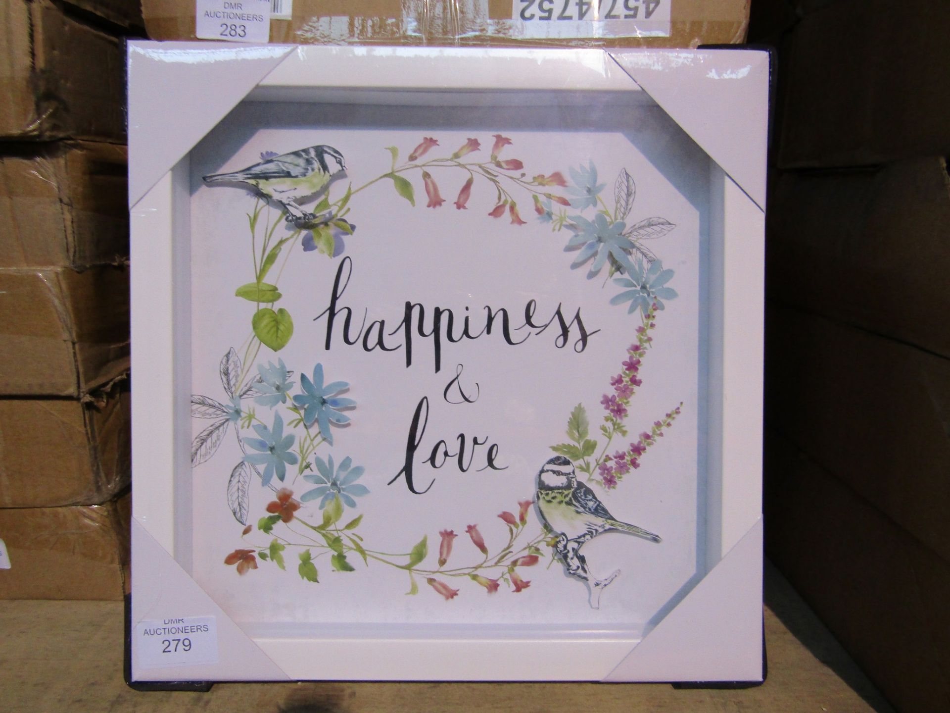 1 BRAND NEW BOXED ARTHOUSE HAPPINESS AND LOVE 30CM X 30CM FRAMED PRINT