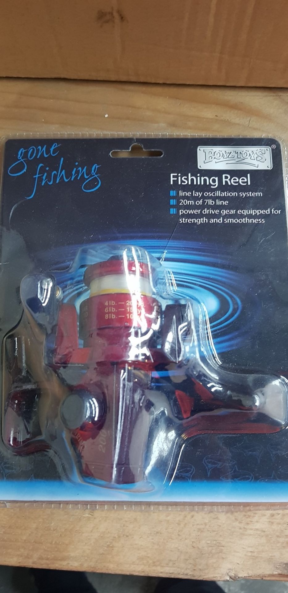 1 BRAND NEW BOYS TOYS, GONE FISHING FISHING REEL IN RED (VIEWING AVAILABLE)