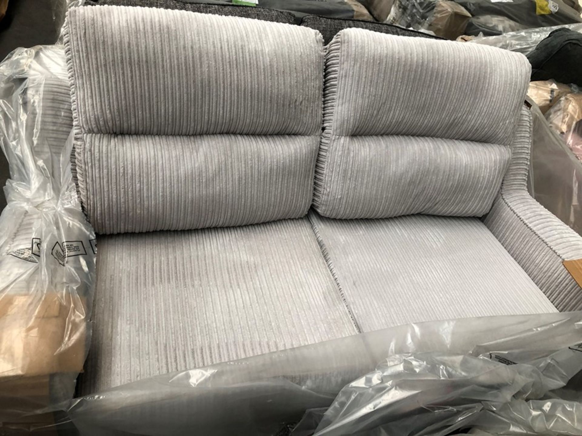 1 BRAND NEW BAGGED FABB SOFAS SALUTE 3 SEATER SOFA IN JUMBO CORD LIGHT GREY (VIEWING HIGHLY