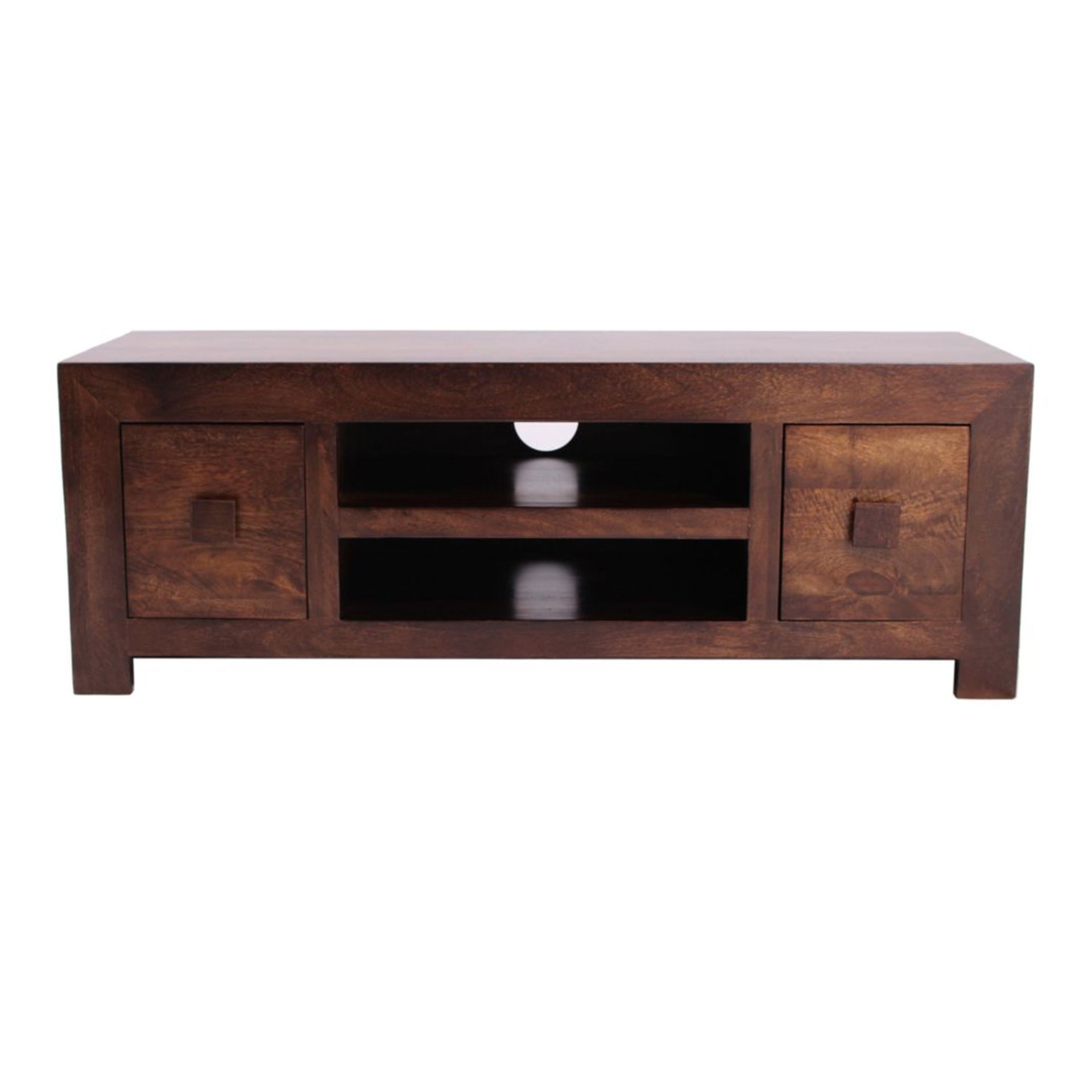 1 GRADE C DEBENHAMS LARGE TV UNIT WITH 2 DRAWERS IN MANGO / RRP £390.00 (VIEWING HIGHLY