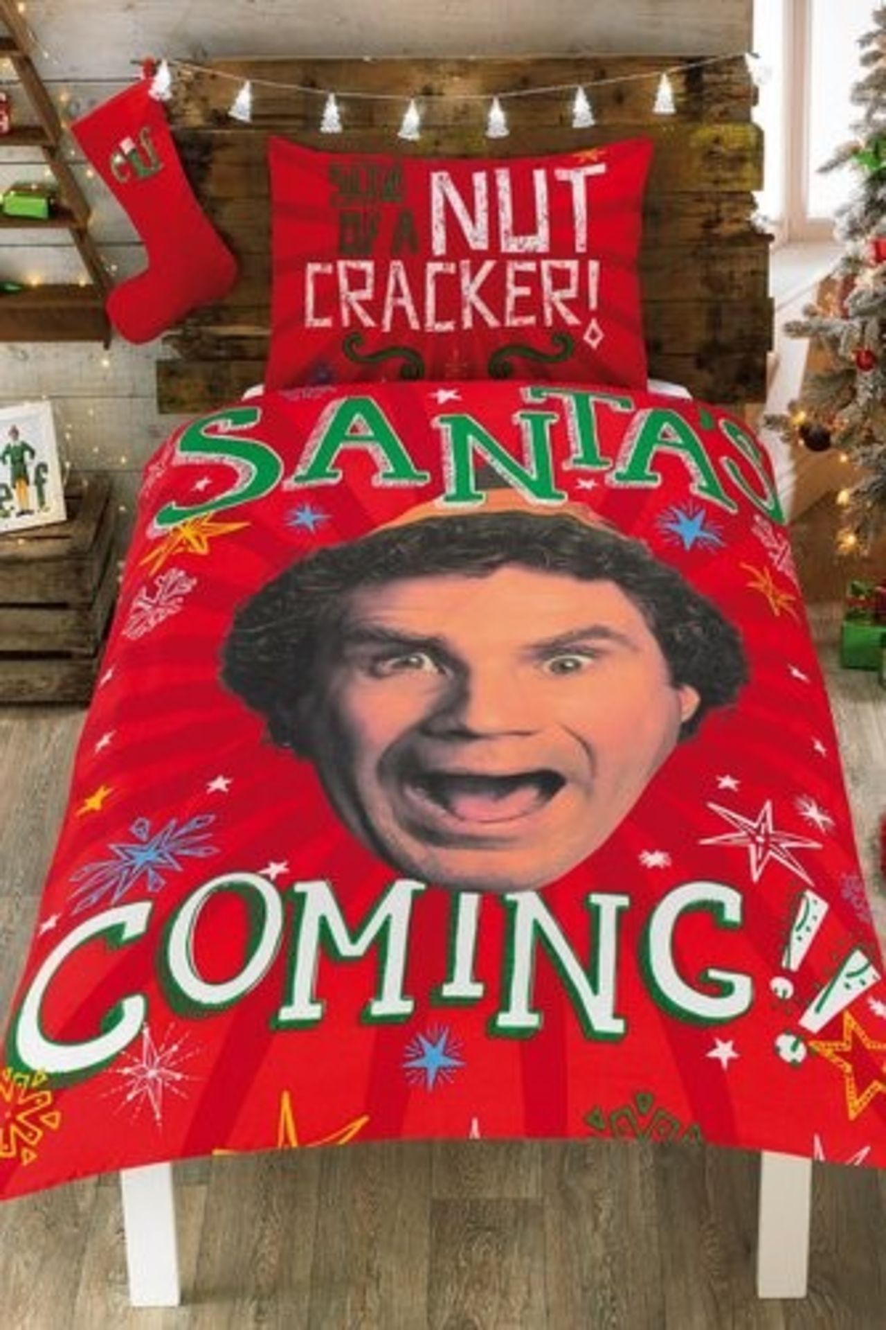 1 / AS NEW BAGGED SANTA ELF PANEL SINGLE DUVET SET