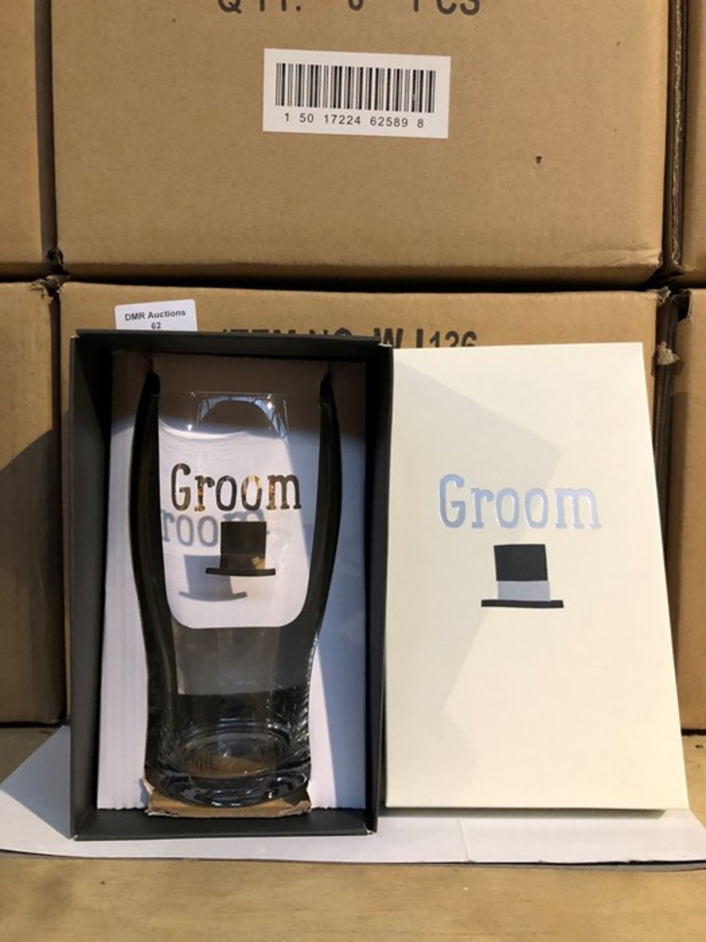 1 BRAND NEW BOX OF 6 GROOM PINT GLASSES WITH GIFT