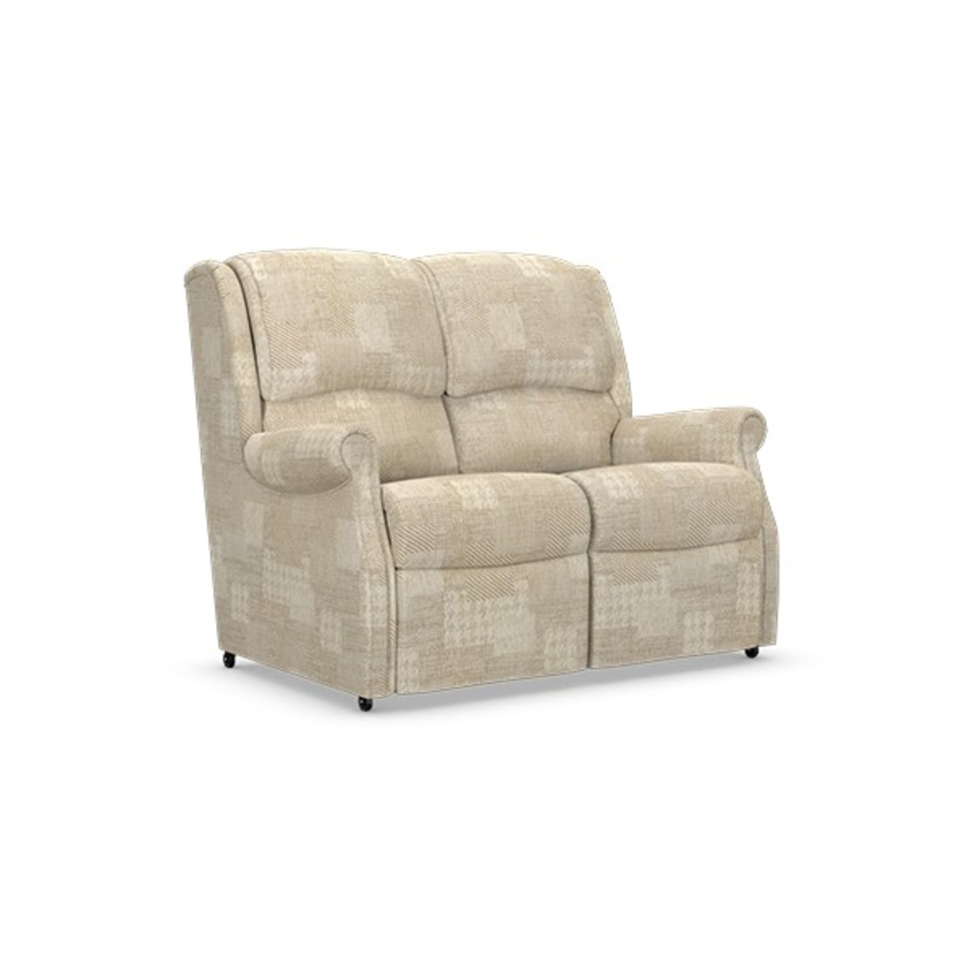 1 GRADE B ASSEMBLED HSL BERWICK 2 SEATER SOFA IN KILBURN PATCHWORK OATMEAL / VERY SMALL RIP ON THE