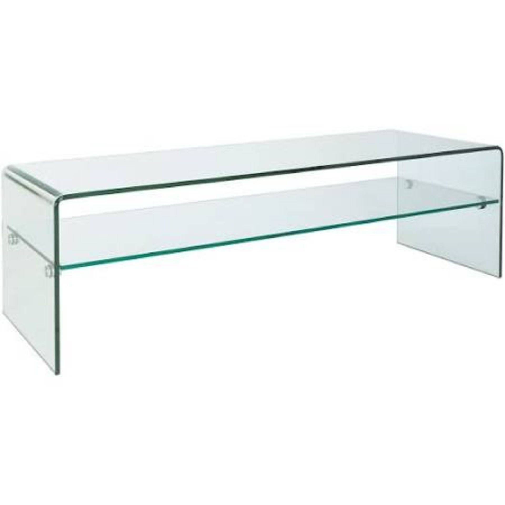 1 GRADE A BOXED HABITAT GALA TEMPERED GLASS TV STAND WITH SHELF / NO VISIBLE DAMAGE / RRP £350.00 (