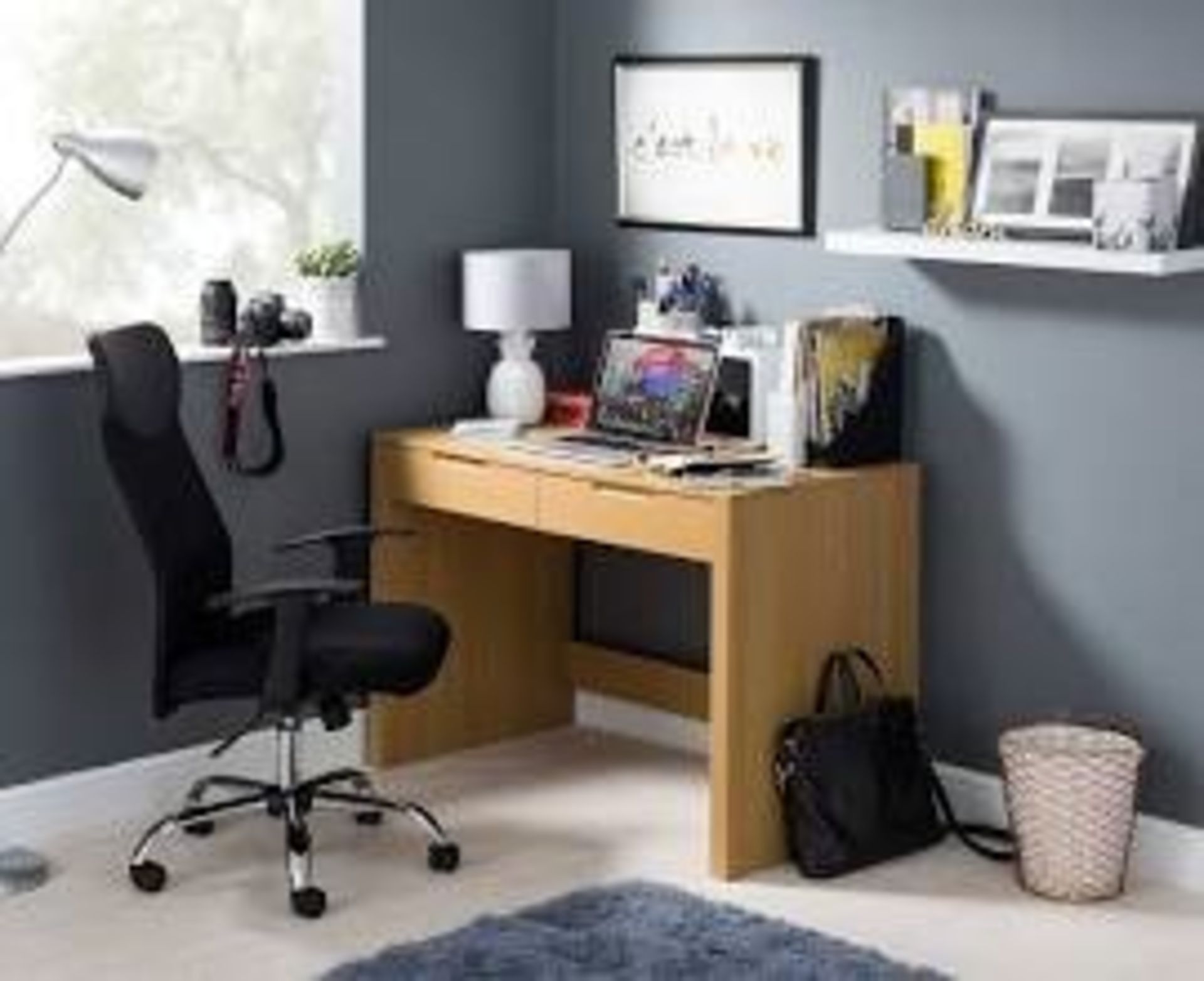 1 BOXED NEWHAM WOOD EFFECT DESK WITH 2 DRAWERS / RRP £89.99 (VIEWING HIGHLY RECOMMENDED)