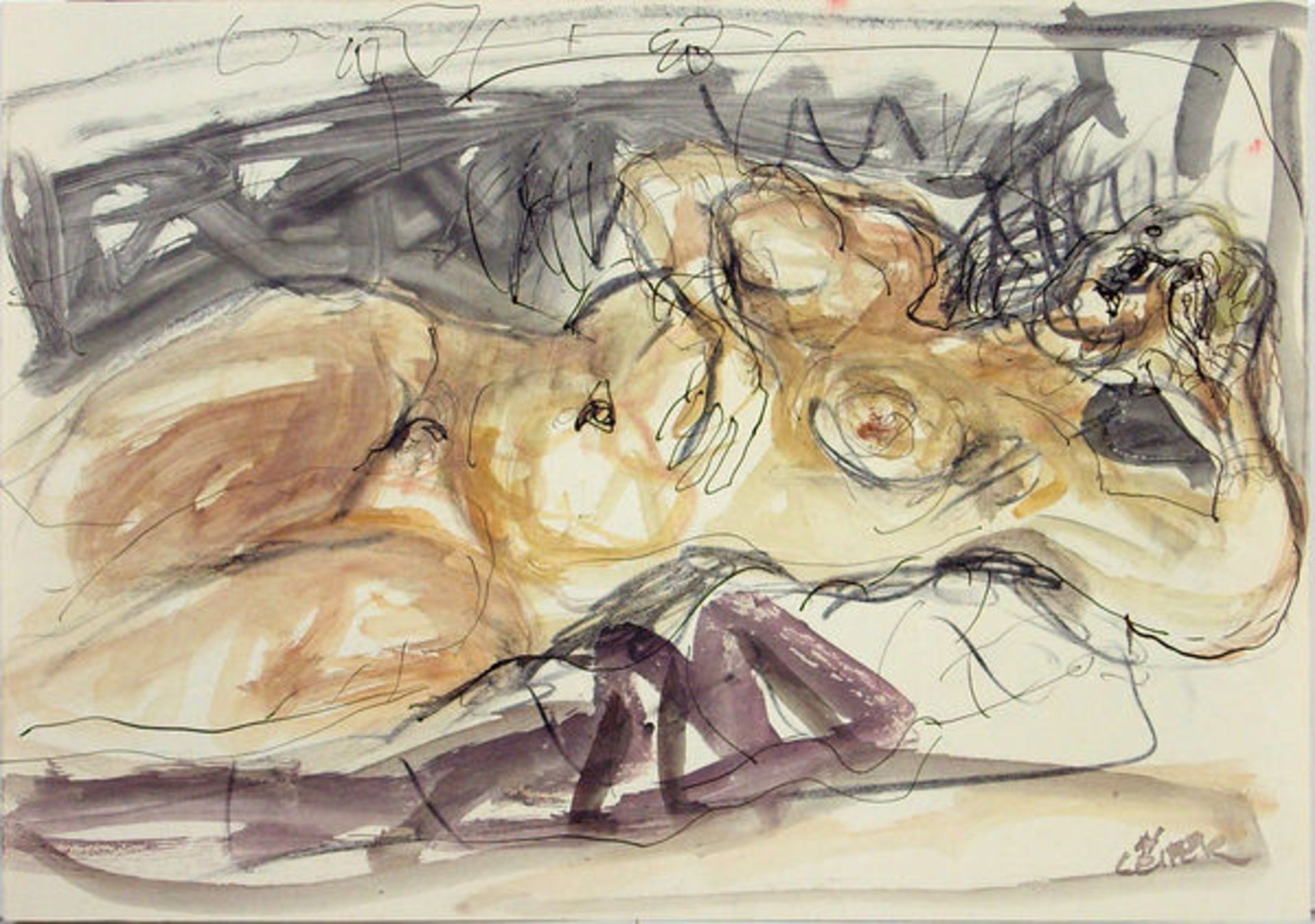 Leifer, Horst Aquarell und Tuschezeichnung auf Papier, 29,7 x 42,3 cm Liegender weiblicher Akt (