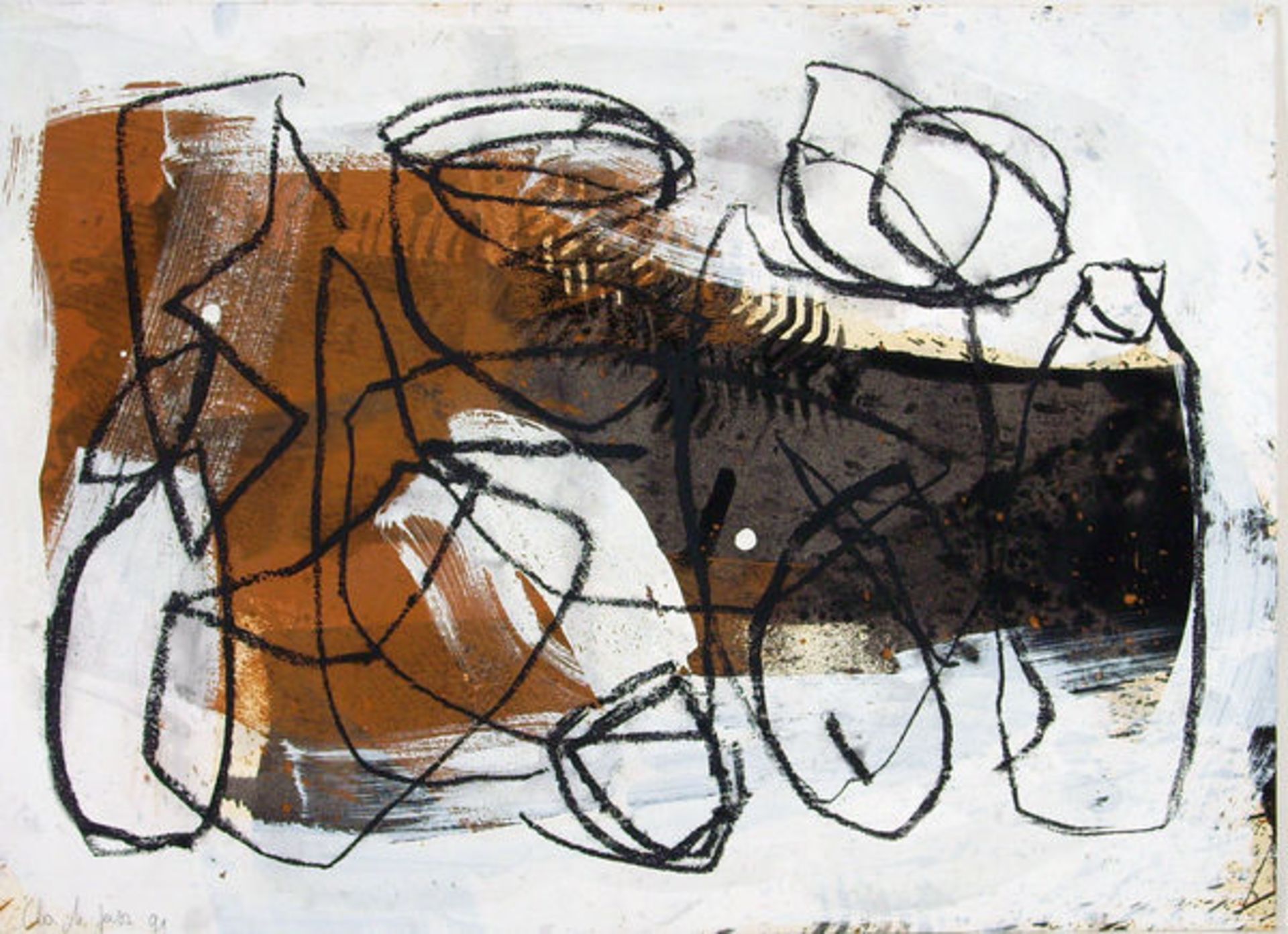 Gais, Christoph M. Mischtechnik auf Papier, 43 x 60,9 cm Nachtfest (1991) Signiert und datiert.