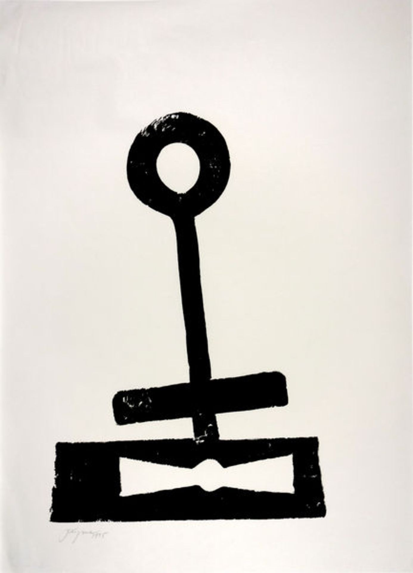Droese, Felix Holzdruck in Schwarz auf Hanfpapier, 55 x 37,5 cm 6 Schlüssel im Holz (1995) Klein