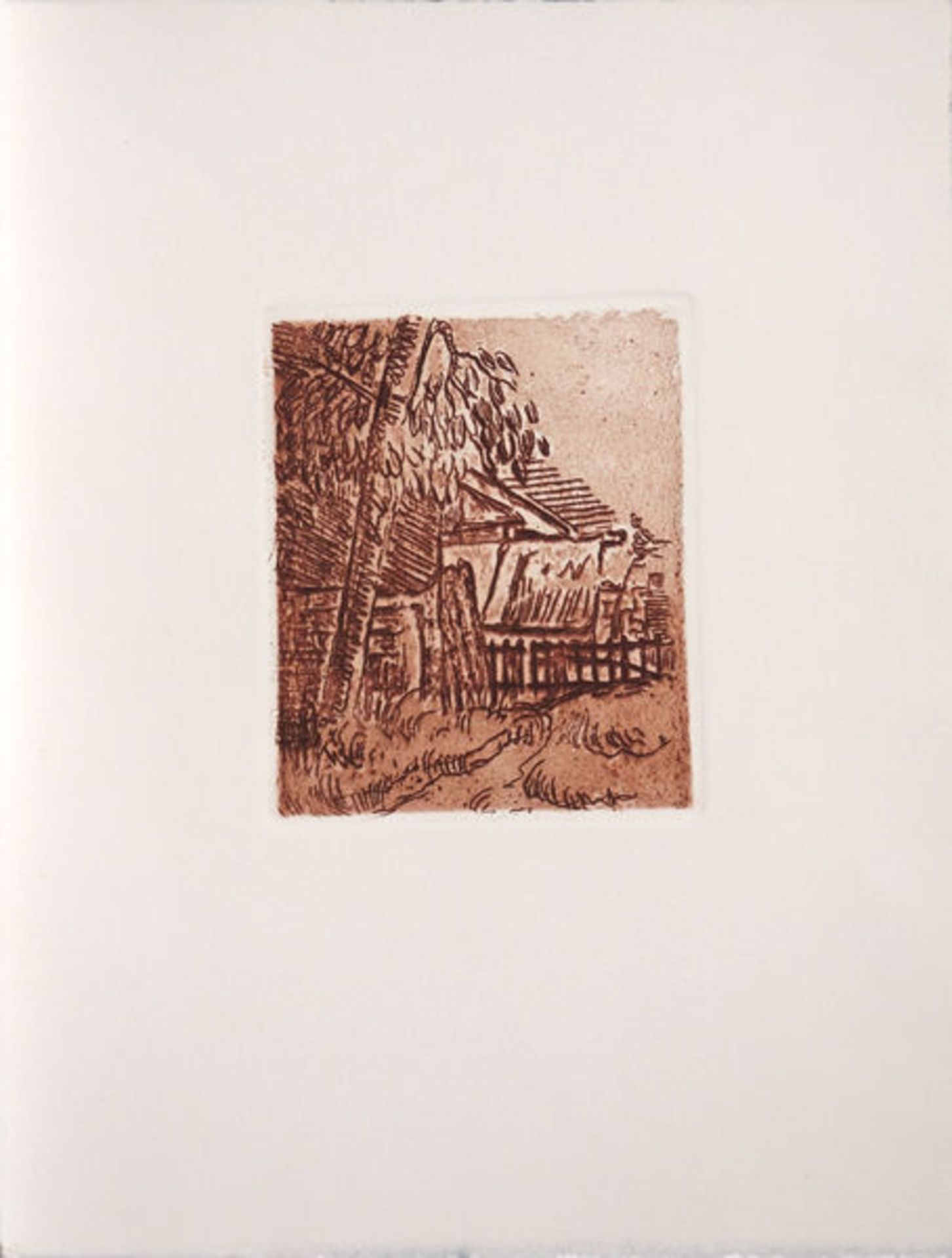 Cezanne, Paul Radierung in Braun auf Kupferdruckbütten, 13,1 x 10,7 cm Paysage à Auvers Später Druck