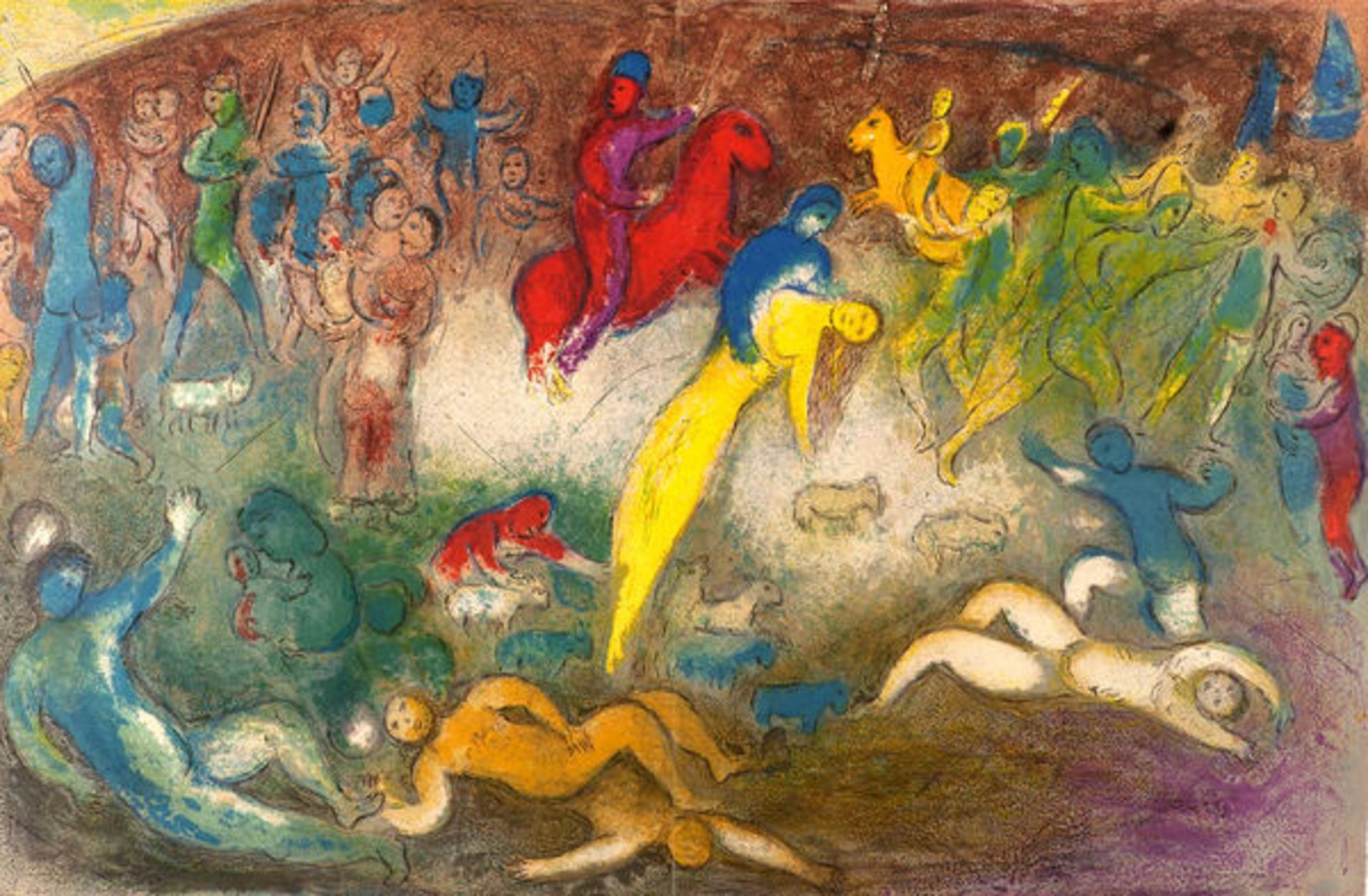 Chagall, Marc Farblithographie mit Mittelfalz auf Velin, 42,1 x 64,2 cm Enlèvement de Chloé (1961)