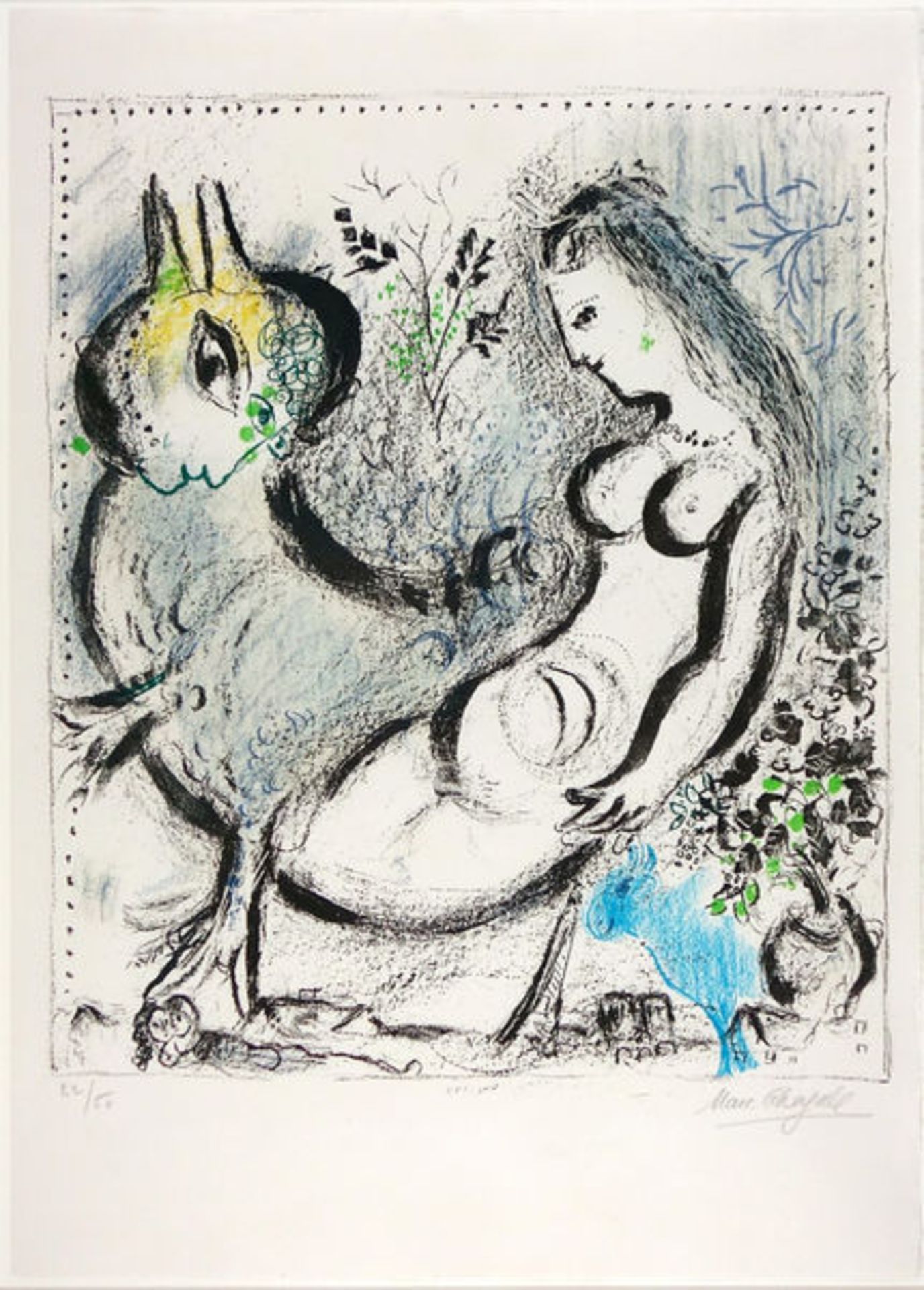 Chagall, Marc Farblithographie auf Arches Bütten, 58,7 x 50,3 cm Die blaue Nymphe (1962) Mourlot