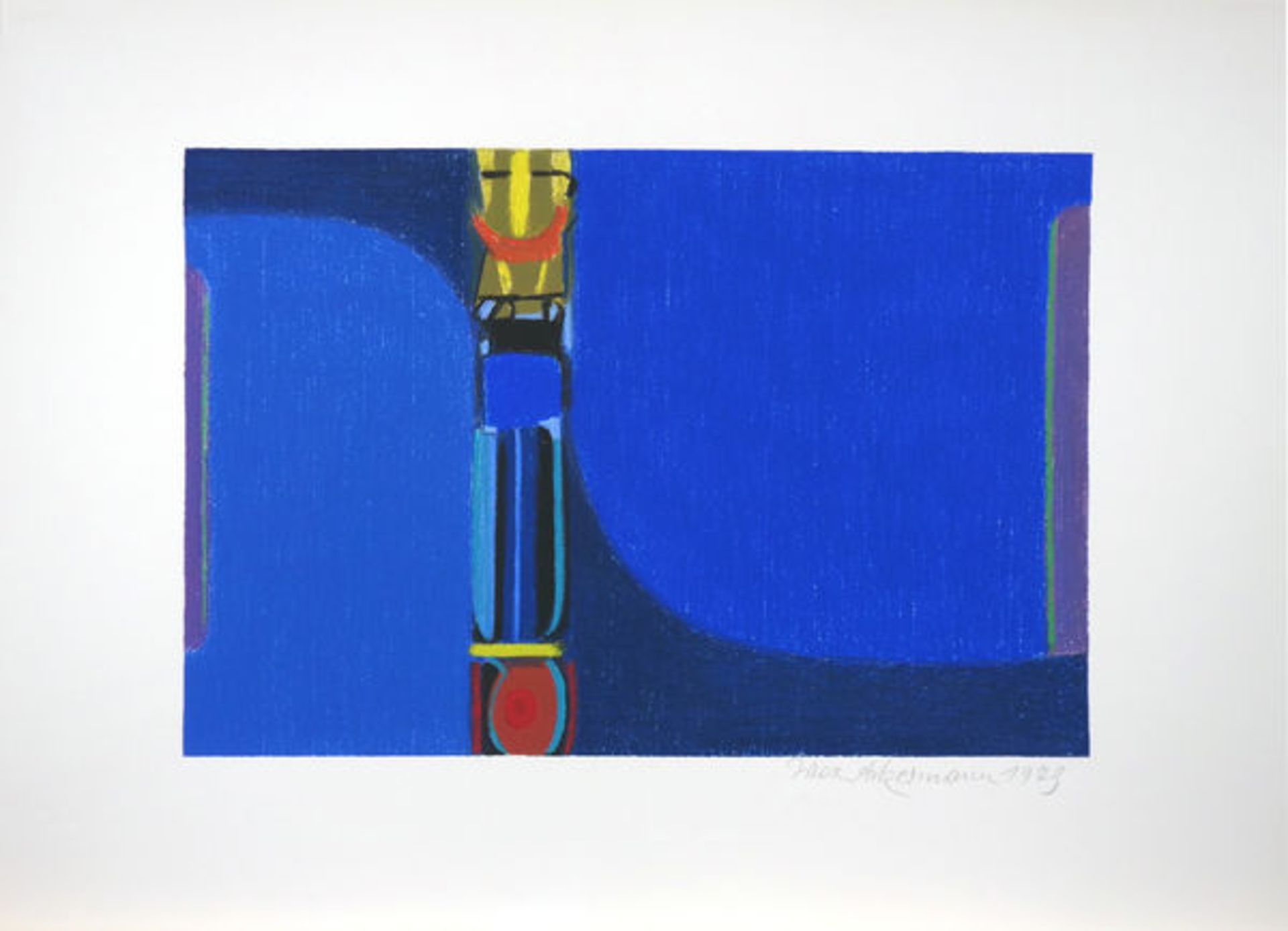 Ackermann, Max Farbsiebdruck auf Bütten, 32,2 x 48,8 cm Rhapsodie (Überbrückte Kontinente) (1973)