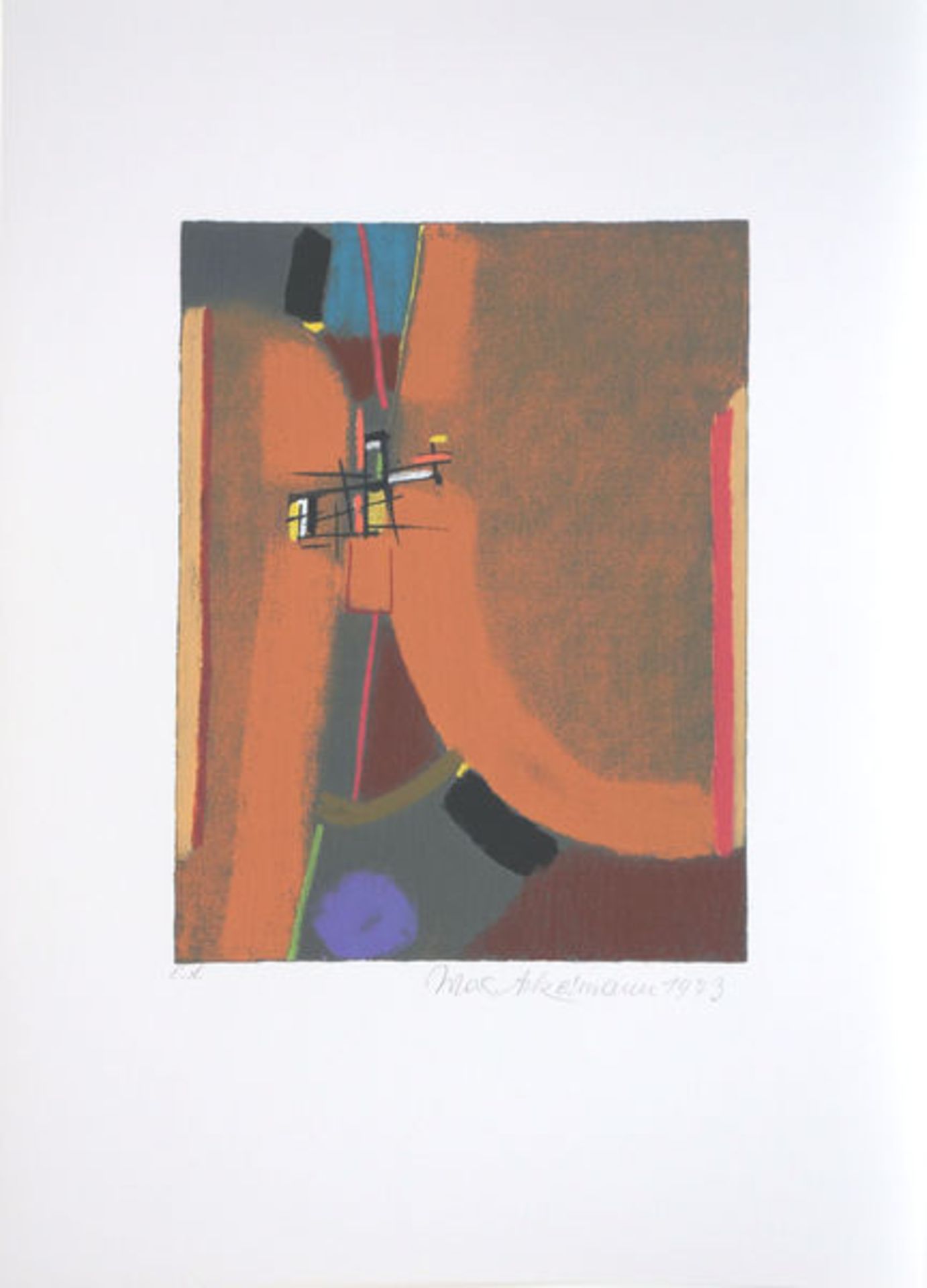 Ackermann, Max Farbsiebdruck auf Bütten, 32,5 x 25 cm Morgensonne (Glückliche Begegnung I) (1973)