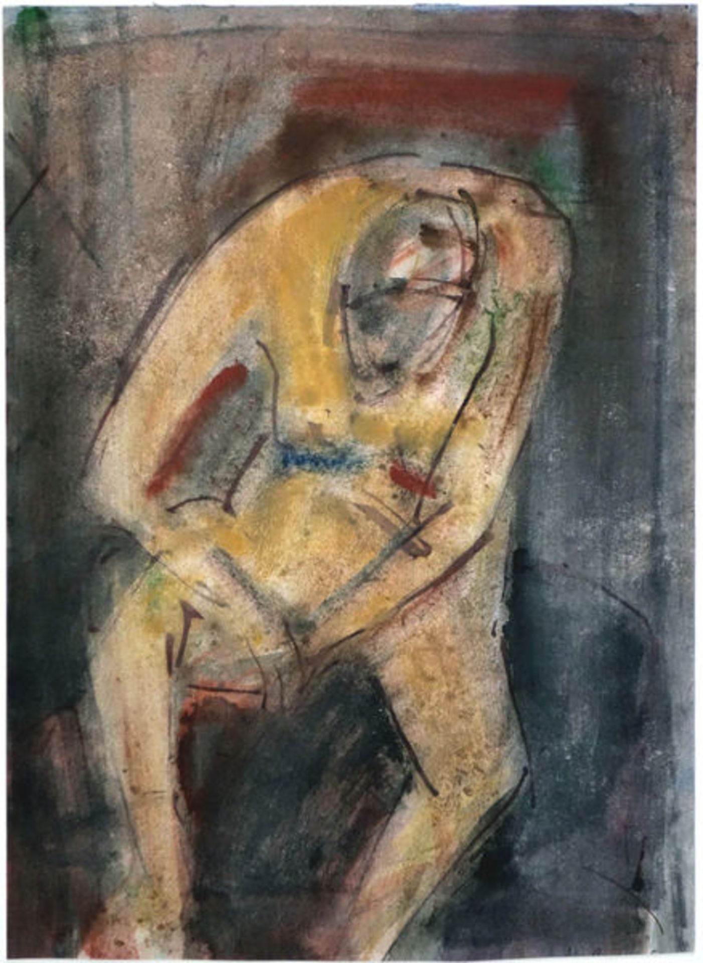 Böttcher, Manfred Gouache auf Papier, 41 x 29,5 cm Kauernde (1995) Verso signiert, datiert, betitelt