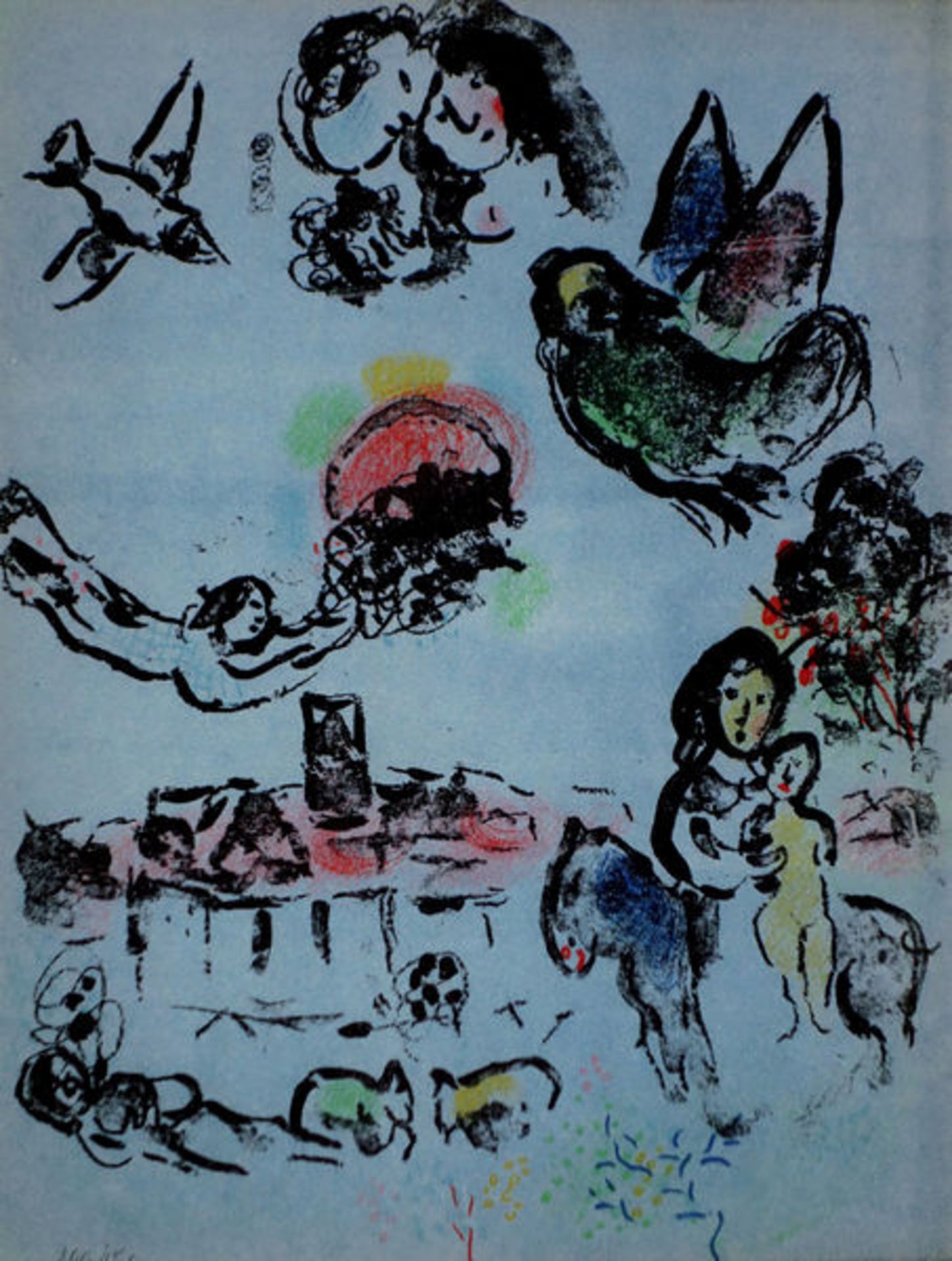 Chagall, MarcFarblithographie auf Arches Velin, 31 x 23,2 cmNocturne in Vence (1963)Mourlot 400. Aus