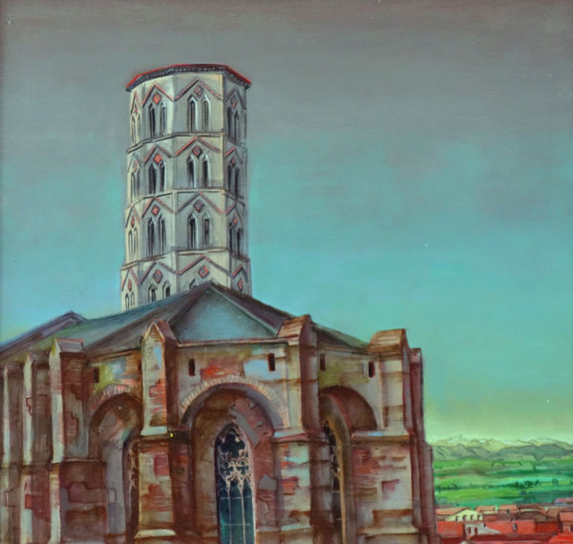 Goettl, HelmutÖl auf Hartfaserplatte, 33,1 x 36 cmBei Toulouse (Kirche von Lombez)Auf der