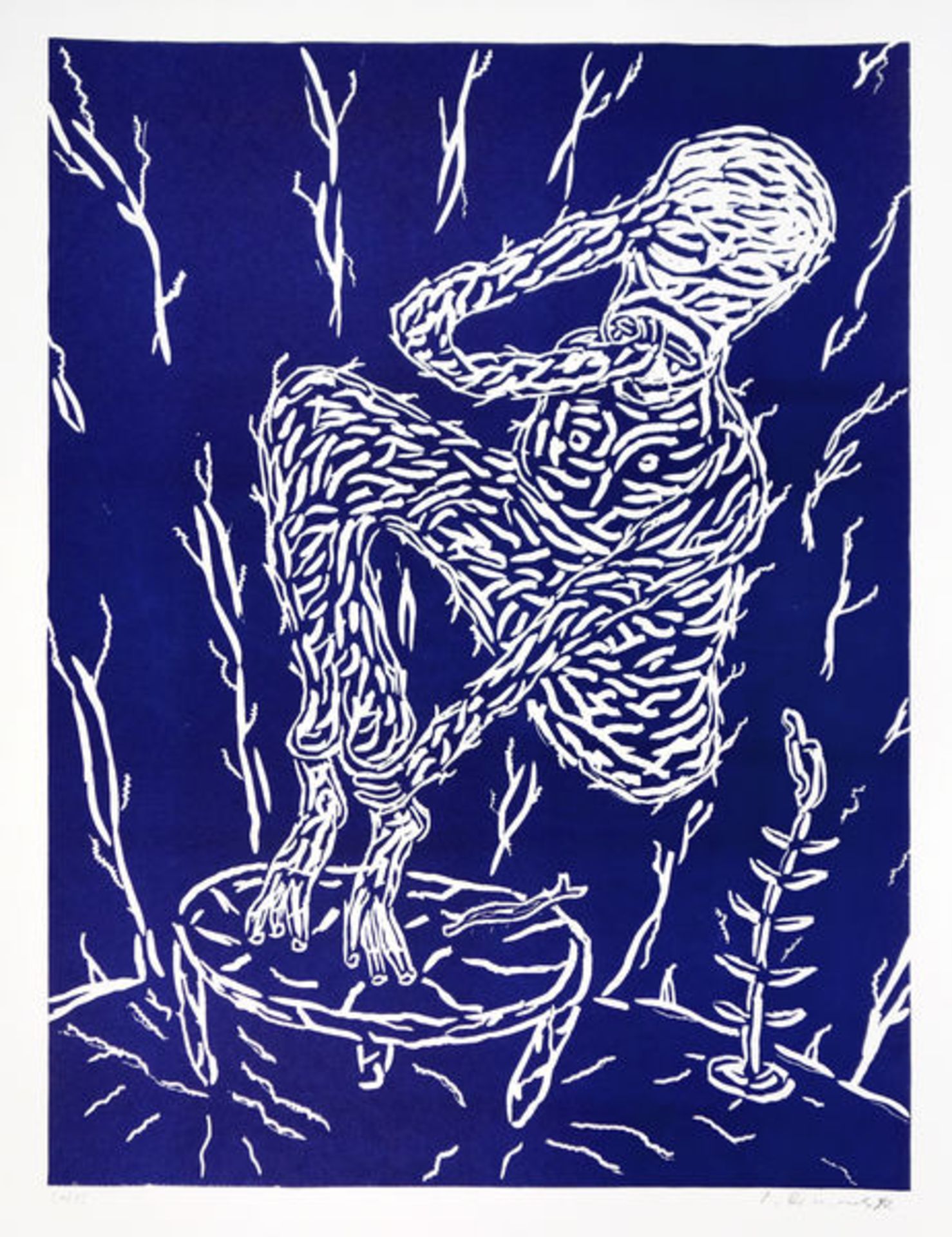 Bömmels, PeterLinolschnitt in Blau auf Bütten, 59,5 x 44,8 cmOhne Titel (1982)Signiert und