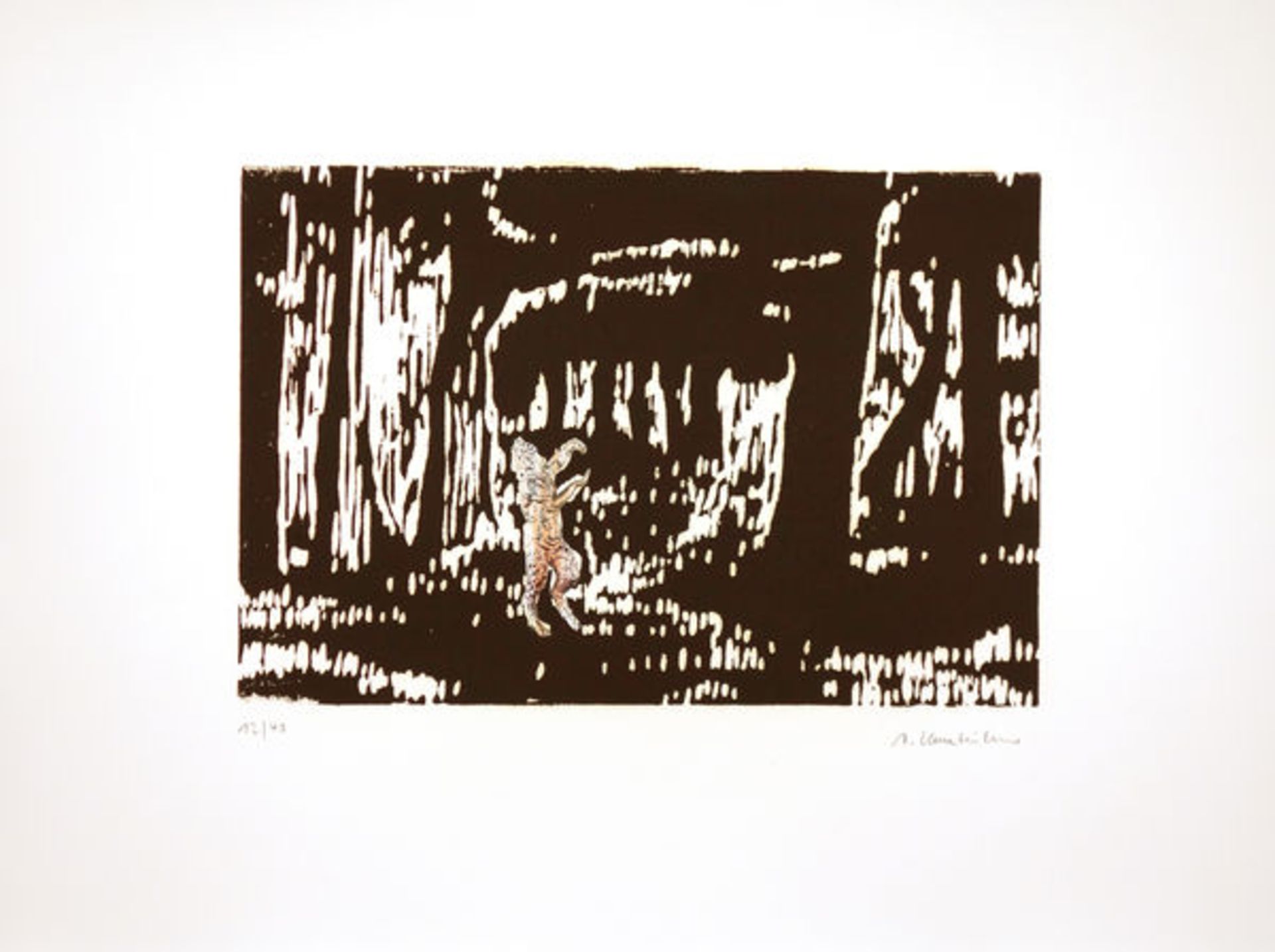 Kasseböhmer, AxelCollage auf Linolschnitt geklebt auf Bütten, 25,3 x 37,7 cmLandschaft mit Faun (