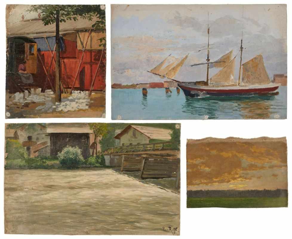 4 Ölstudien Paul von Ravenstein 1854 Breslau - 1938 Karlsruhe "Landschaften, Marine, Fahrendes Volk"