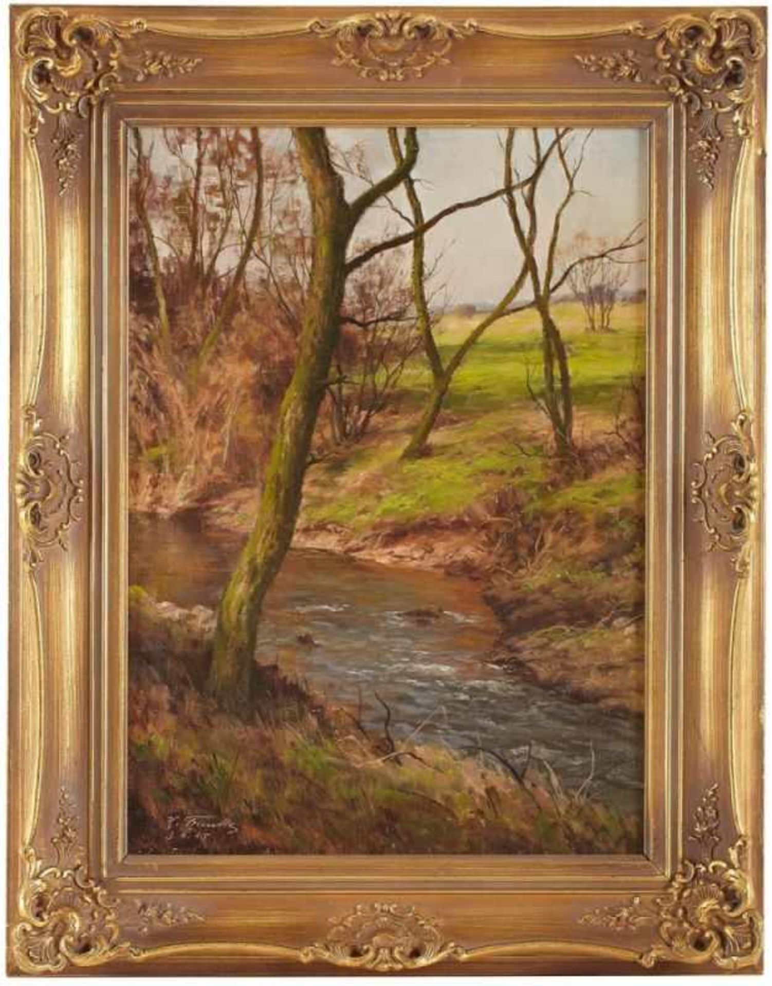 Gemälde Hanny Franke 1890 Koblenz - 1973 Frankfurt "Wiesenlandschaft mit Bachlauf (Westerbach) -