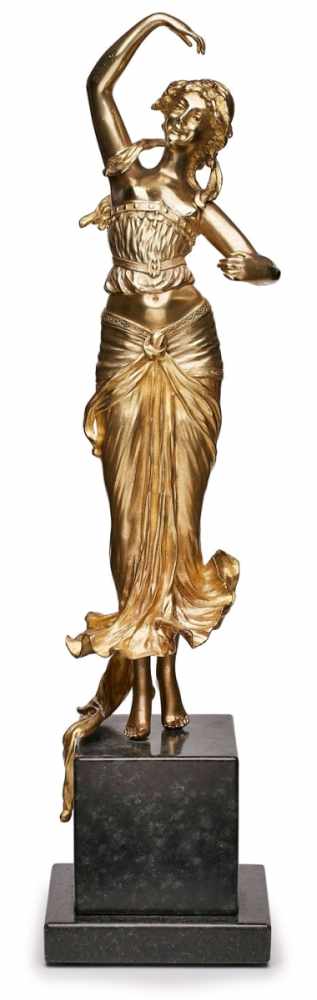 Bronze Henry Fugère (1872 - 1944) Tänzerin, Jugendstil, Frankreich um 1900. Vergoldet. Bewegte