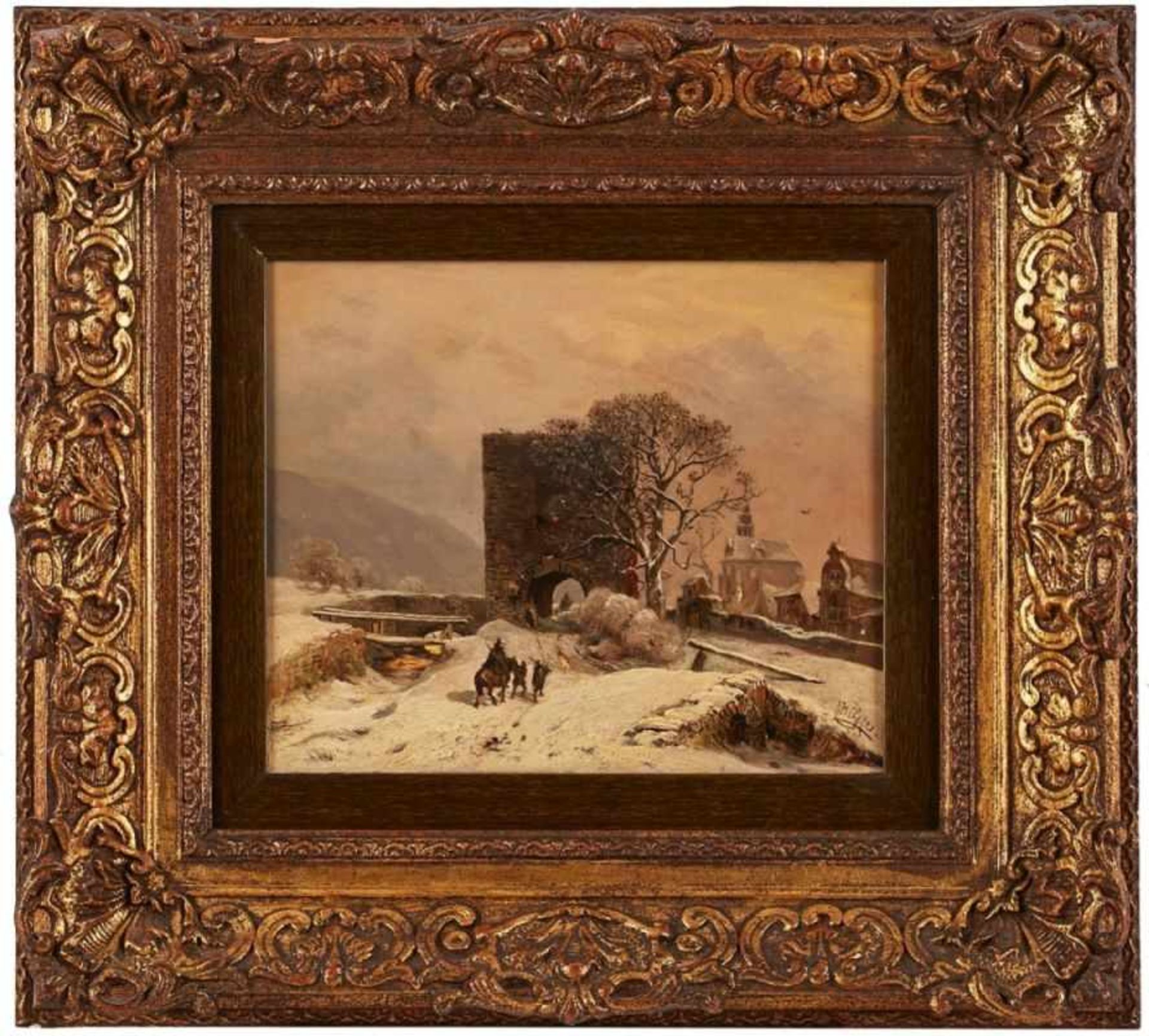 Gemälde Carl Hilgers 1818 Düsseldorf - 1890 Düsseldorf "Oberwesel im Winter" u. re. sign. u. dat. C. - Image 2 of 2