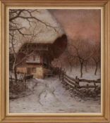 Gemälde Karl Hauptmann 1880 Freiburg/Breisgau - 1947 Geschwend "Schwarzwaldhaus im Winter" u. li.