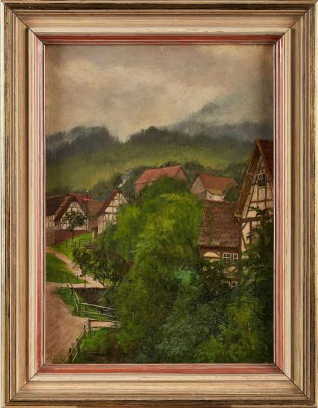 Gemälde Hanny Franke 1890 Koblenz - 1973 Frankfurt "Kleinsassen, Rhön bei Regen" u. li. sign.,dat.