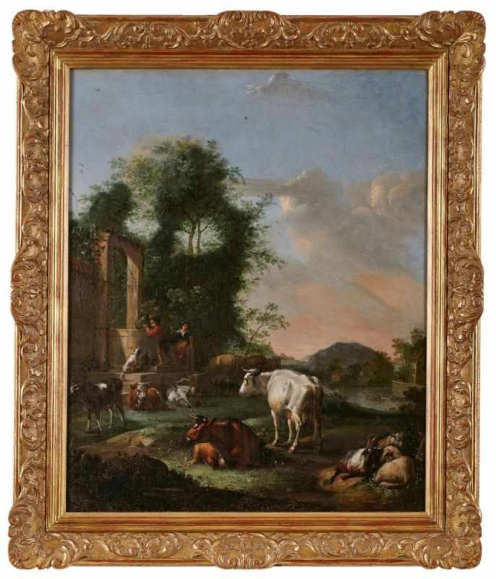 Gemälde Nicolaes Berchem, Nachfolge des 1620 Haarlem - 1683 Amsterdam "Landschaft mit Kühen und