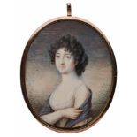 Miniatur Portrait einer jungen Dame mit blauem Schultertuch, 2. Hälfte 18. Jh. Gouache auf