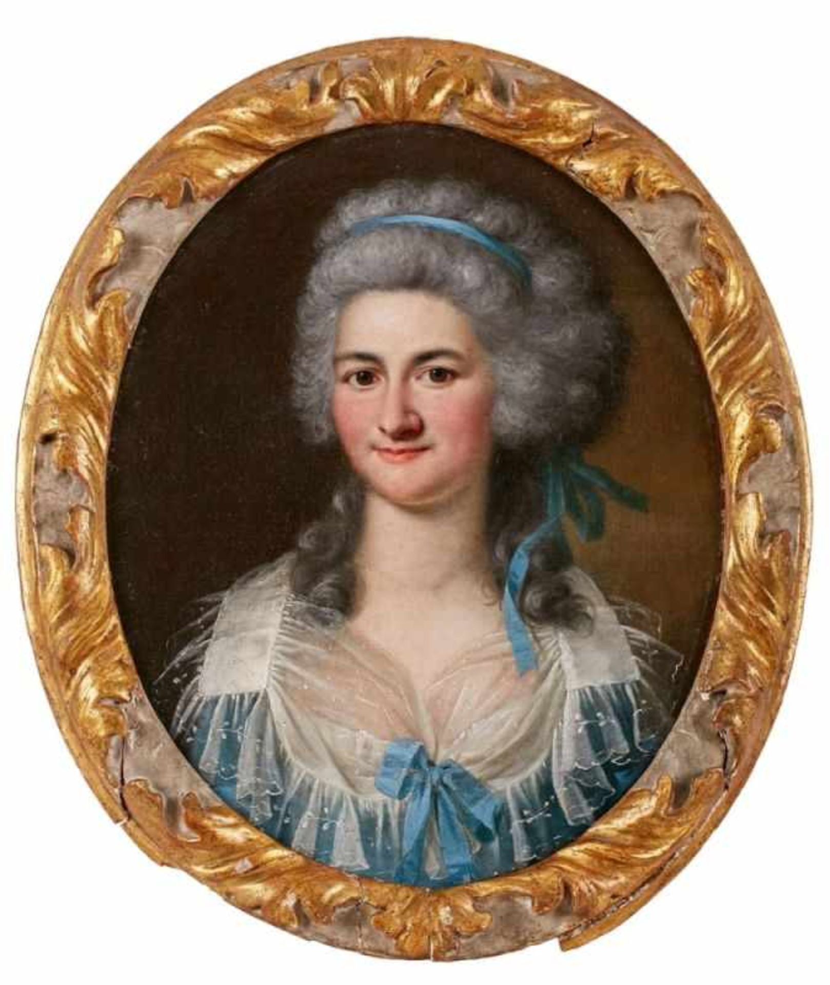 Gemälde Bildnismaler um 1780 "Dame im blauen Kleid" Öl/Lwd. (doubl.), 37 x 30 cm