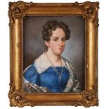 Pastell Bildnismaler Mitte 19. Jh. "Portrait einer Dame im blauen Kleid" 42,5 x 36,5 cm