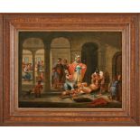 Gemälde Italien 17./18. Jh. "Biblische Szene" Öl/Holz (parkettiert), 37,5 x 50 cm, Defekte