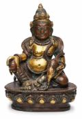 Buddha mit kl. Tier, wohl Thailand 19. Jh. Bronze, vergoldet u. braun patiniert. Auf Lotos- thron,