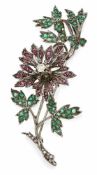 Zitterbrosche um 1880-1890 Silber-Blütenstengel mit beweglicher Blüte, besetzt mit einem
