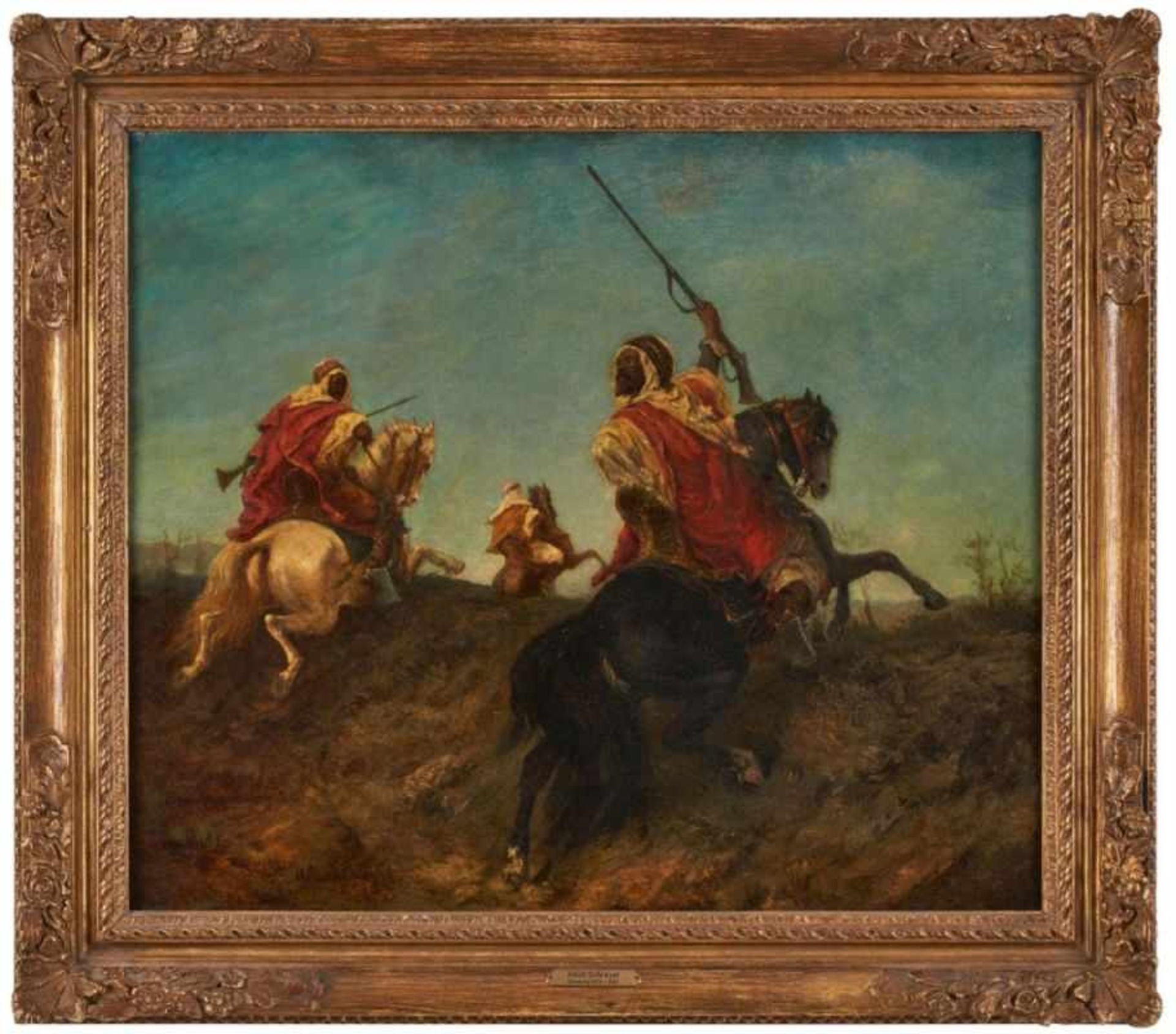 Gemälde Adolf Schreyer, in der Art des "Reitende Beduinen" u. li. sign. Ad. Schreyer Öl/Lwd. (