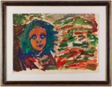 Gouache A. R. Penck 1939 Dresden - 2017 Zürich "Mädchenkopf" u. re. sign., dat. u. mit Widmung