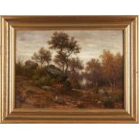 Gemälde Peter Burnitz 1824 Frankfurt - 1886 Frankfurt "Felsige Lichtung im Taunuswald" verso auf dem