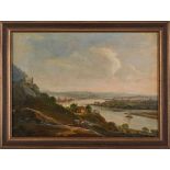 Gemälde Landschaftsmaler um 1800 "Weite Flusslandschaft" Öl/Lwd., 61 x 85 cm