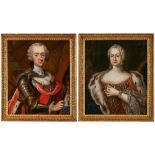 Paar Gemälde Bildnismaler um 1750 "Portraits von Carl Theodor von der Pfalz und Bayern (1724-1799)