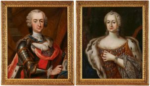 Paar Gemälde Bildnismaler um 1750 "Portraits von Carl Theodor von der Pfalz und Bayern (1724-1799)